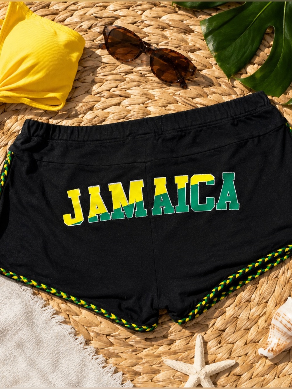 Jamaica Flag Booty Shorts XXL Black Rasta Trim Micro Shorts